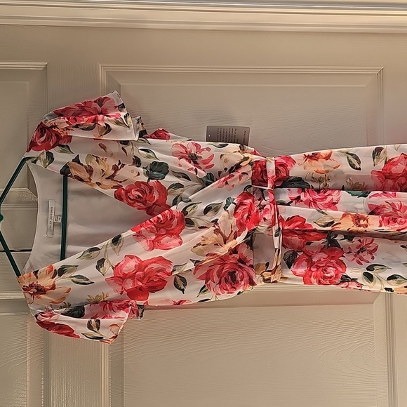 NWT Julia Jordan Floral High-Low Faux Wrap Dress Size 14 Ivory Multi - Picture 7 of 16